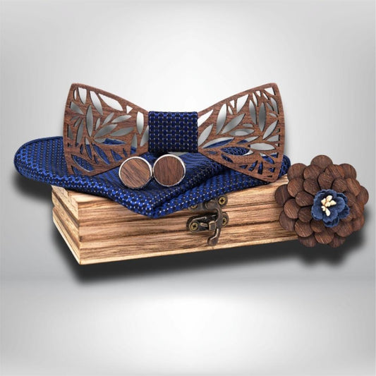 Coffret Noeud Papillon Bois avec ses accessoires Bleu Roi
